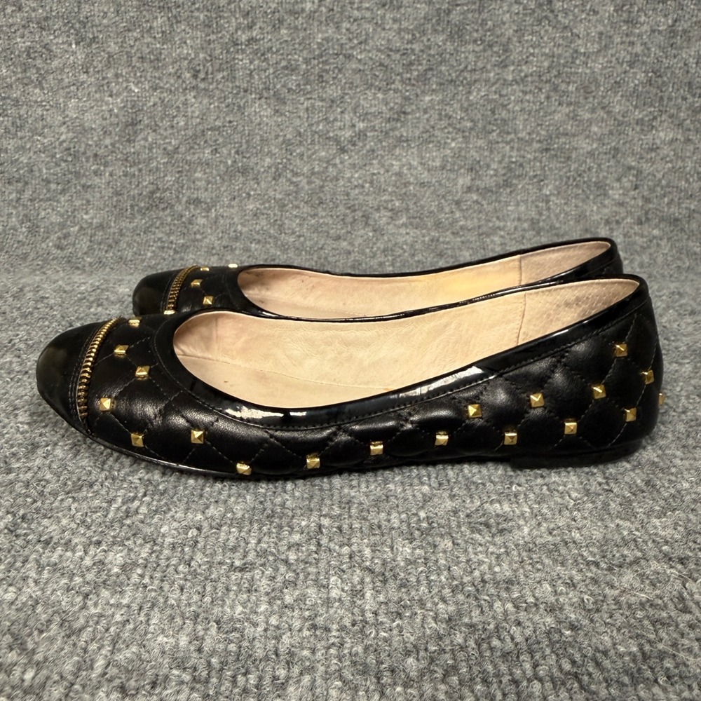Michael Kors Size 8M Quilted Studded Flat Black Leather Gold Beads 40R3QUFP2L - Picture 4 of 8